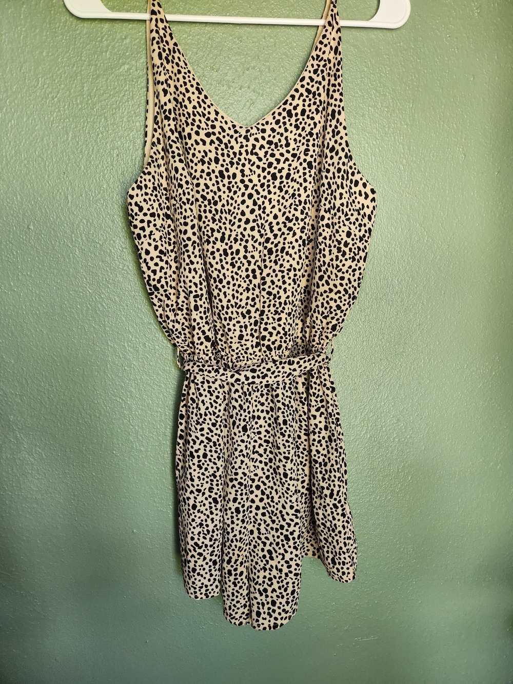 She + Sky Beige and Black Spotted V-Neck Romper